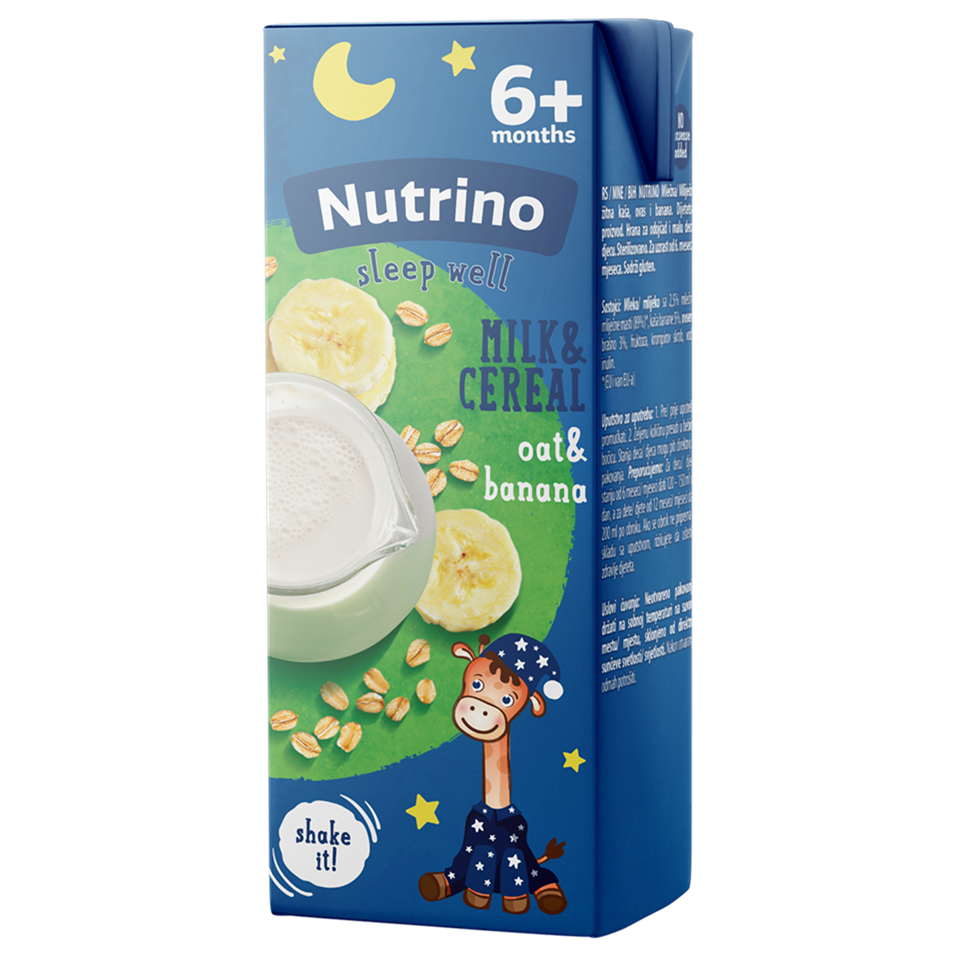 sleep well MILK & CEREAL mlečna žitna kaša - ovas i banana, od 6+ meseci, 200 ml